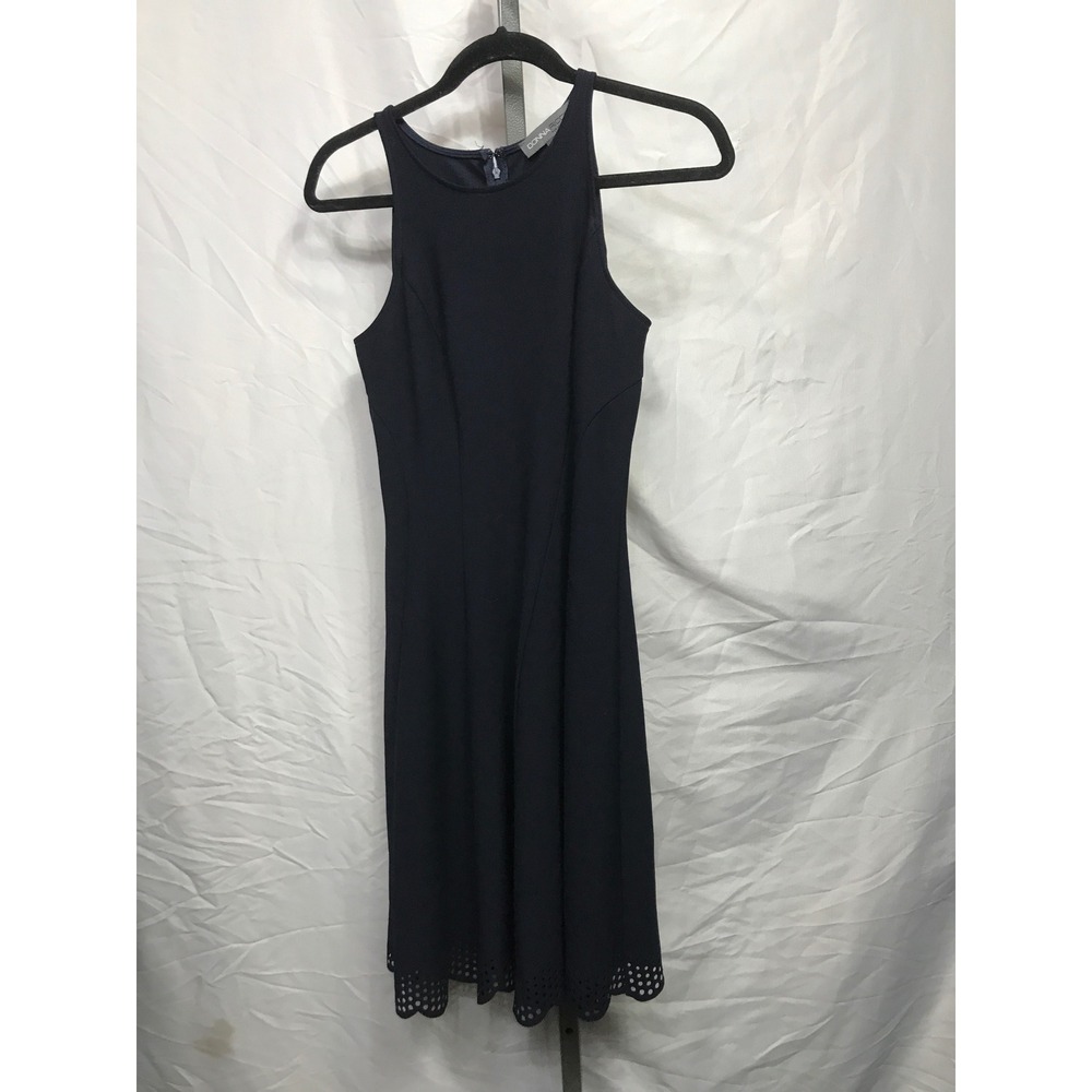 Donna Ricco New York Sleeveless Sheath Dress Navy Blue Laser Cut Hem Size 2